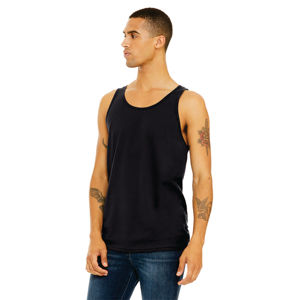 Side Seamed Retail Fit 100% Airlume Combed and Ring Spun Cotton 32 single 4.2 oz Solid <b>Navy</b> Unisex Jersey Tank - Product Image 2