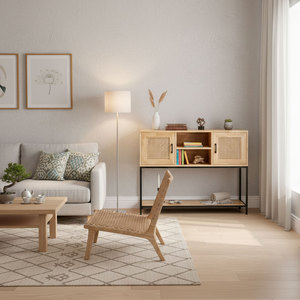 KTB68171 Armoire décorative de style scandinave 120x40x105cm en bois de caoutchouc avec structure en fer pour salon ou salle à manger - Product Image 2