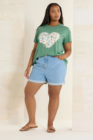 Trending OEM/ODM Heart Print Premium Cotton Plus Size T-Shirt para mujer Casual Curve Vendors Apparel Pacas De Ropa Bangladesh