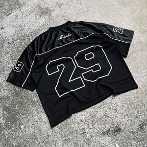 Camiseta de gran tamaño personalizada para hombre 300GSM algodón pesado DTG estampado verano Streetwear y Retro cuello en V poliéster fútbol Jersey - Product Image 3