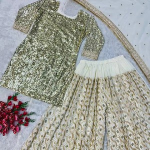 Fancy Duppata bordado con Top y Plazzo Winter Party Wear Set - Product Image 1
