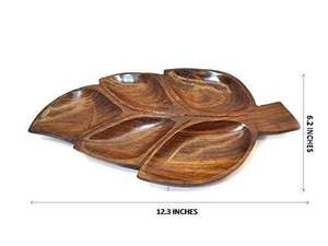 Plateau de service en bois avec 5 compartiments, design rond en forme de feuille, couleur naturelle, peint à la main, non toxique, moderne - Product Image 4