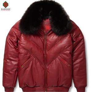 Chaqueta Bomber Azul de Cuero Genuino para Hombre |   Chaqueta de Cuero Vacuno Hecha a Mano |   Estilo clásico vintage con puños y cintura acanalados. - Product Image 5