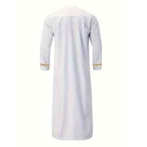 Vente chaude Islamique Solide Plus La Taille Automne À Manches Longues Hommes Thobe Arab Jubba avec Fermeture Éclair - Product Image 2
