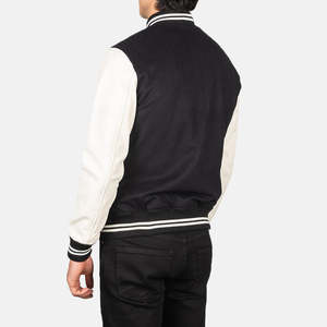 Blouson universitaire coupe-vent GLOBAL LEATHER noir et blanc en polyester/coton, tissu en velours côtelé de haute qualité, fermeture éclair, pour homme, décontracté, hiver - Product Image 4
