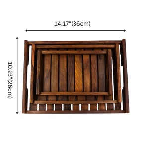 Bandejas de Servir de Madera de Acacia de Lujo Europeo Moderno Hechas a Mano, Acabado Dorado, Aptas para Lavavajillas, Tamaño y Forma Personalizables para el Hogar - Product Image 2