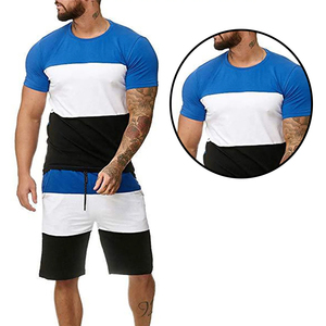Conjunto de ropa de color de contraste para hombre, diseño superior de manga corta, ropa informal personalizada de alta calidad, conjunto de pantalones cortos de dos piezas - Product Image 1