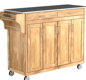 Îlot de cuisine compact en bois sur roulettes verrouillables - Product Image 2