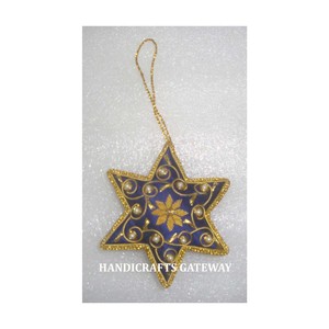 Decoración Adornos de mano de obra Zari Trabajo de artesanía con cuentas Artículos de tela de lujo Forma de estrella de Zari Adorno de Navidad - Product Image 1
