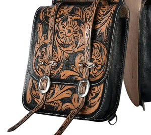 Bolsos de sillín de salto ecuestre de cuero genuino de alta calidad, diseño Floral occidental personalizado para caballo - Product Image 3