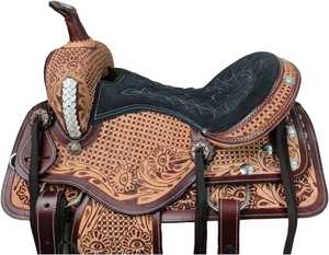 Selle de cheval de course de baril occidental léger en cuir occidental de qualité supérieure Taille 14 "à 18" pouces Selle de cheval de siège - Product Image 2