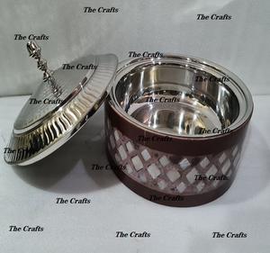 Olla Caliente de Calidad Superior de Madera y Acero con Incrustaciones de Nácar, Vajilla para Servir Alimentos - Product Image 4