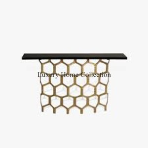 Grand cadre hexagonal en acier inoxydable pour table console couleur or aspect attrayant brillant poli à la main - Product Image 1