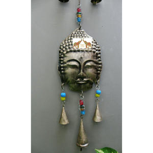 Carillon à vent Bouddha en fer finition antique, clochettes artisanales en métal recyclé indien, artisanat bohème, vase mural vertical pour Diwali - Product Image 6