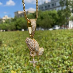 Lab Grown Diamond Iced Out Praying Hands Pendant with Cross Hip Hop <b>Necklace</b> for <b>Men</b> 925 Sterling <b>Silver</b> Luxury Pendant - Product Image 4