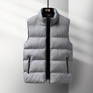 Gilet bouffant sans manches pour hommes, léger et chaud, avec fermeture à glissière complète, résistant à l'eau, vêtements d'extérieur en grandes tailles avec col montant, teint uni - Product Image 1