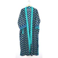 Robe longue 100% soie pour femmes, col en V, manches trois quarts, imprimé floral, vêtements de nuit décontractés, respirant, séchage rapide, couleur bleu sarcelle