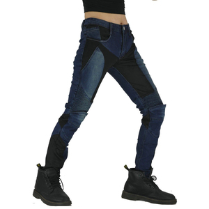 Blue Denim Biker <b>Pants</b> with <b>Black</b> Panels Removable Armor Breathable & Quick Dry for Protective Riding - Product Image 4