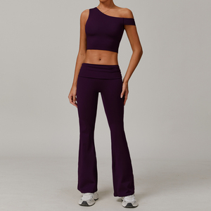Ensemble de 2 pièces pour femmes, vêtements de yoga et de fitness personnalisés avec logo, débardeur de sport sans dos à bretelles, pantalon évasé taille haute push-up, tenue de sport - Product Image 5