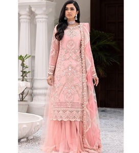 Robe de costume pour femmes, Faux Georgette avec broderie, Style Plazzo, indien, Salwar, Kameez - Product Image 1