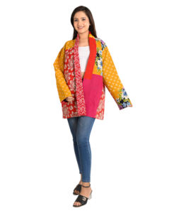 Chaqueta Acolchada Reversible Vintage Hecha a Mano para Mujer, Abrigo Largo de Algodón Floral con Cuello en V, Transpirable, Corto - Product Image 2