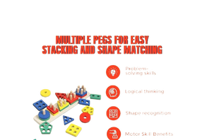 Jouet en bois Montessori pour trier et empiler les formes géométriques - Multicolore |   Améliore la résolution des problèmes, respectueux de l'environnement et sans danger pour les enfants - Product Image 4