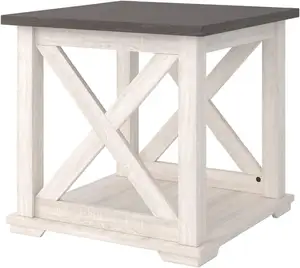 THCT - 0044 Wooden Customize Square Modern Farmhouse End Table Coffee Table for Living Room Rustic White
