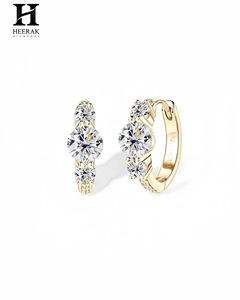 14K Gold Three-Stone Diamond Hoop <b>Earrings</b>, Luxury Fine Jewelry Manufacturer - Product Image 4
