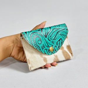 Most Trendy Rock Style Floral Leather Purse <b>Wallet</b> Genuine Cowhide Leather Clutch Handmade Western Style Factory Prices - Product Image 3