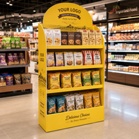 Support d'affichage au sol pliable personnalisé en carton ondulé à 4 niveaux pour supermarché, aliments, collations, boissons