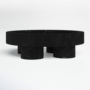 Bandeja de madera de tendencia superior en elegante color negro con forma redonda moderna y acabado suave perfecto para una decoración elegante del hogar - Product Image 1