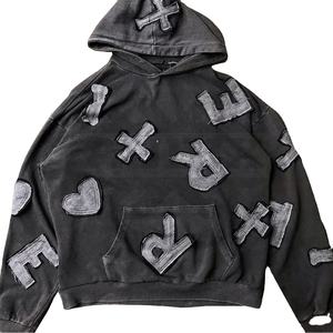 Sudadera con capucha de punto de invierno para hombre de alta calidad con alfabeto bordado desgastado 100% algodón Servicio OEM con serigrafía - Product Image 1