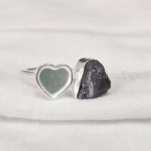 Joyería de piedra áspera Anillo de mujer Tanzanita natural Piedra preciosa cruda Diciembre Piedra natal Corazón Piedra Anillo de plata esterlina 925 - Product Image 3