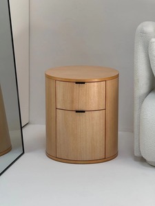 Table de chevet ronde en bois massif moderne, table de nuit artisanale avec rangement pour chambre à coucher, salon, salle à manger ou hôtel - Product Image 5