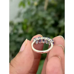 <b>925</b> <b>Silver</b> Tanzanite Eternity <b>Ring</b> Rhodium Plated <b>with</b> Geometric Pattern Oval Cut Diopside Gemstone for Engagement or Gift - Product Image 5