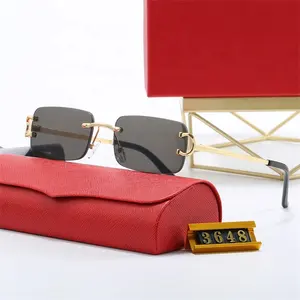 2024 Wholesale Rimless Rectangle Luxury Brand Sunglasses Women Fashion Designer Metal Men Sunglasses with Logo UV400