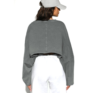 Sweat-shirt blanc brodé personnalisé pour femmes, sweat-shirt à capuche court en coton pour filles, logo personnalisé, sweat-shirt tendance pour femmes - Product Image 4