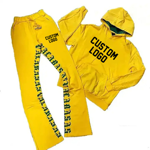 Nuevos pantalones de chándal acampanados 100%, traje de sudor liso, pantalones acampanados personalizados con pantalones, chándal para niños, Conjunto de sudadera con capucha y lavado ácido - Product Image 3