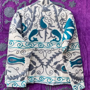 White suzani Embroidered Jacket Boho Floral Art Coat Floral Suzani Jacket <b>Unique</b> <b>Gift</b> <b>For</b> <b>Her</b> - Product Image 1