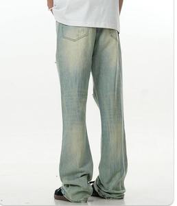 Pantalones Vaqueros de Mezclilla con Logotipo Personalizado, Estilo Vintage, Rotos, Elásticos, Ajustados, Holgados, Deslavados, Acampanados para Hombre, Nueva Llegada, Alta Calidad - Product Image 6