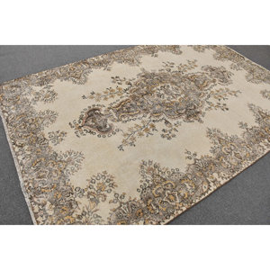Traditional Beige Brown 6.4 X 9.2 ft Wool <b>Rug</b> Vintage Turkish Design Patchwork Latex for Living <b>Bedside</b> Hallway New Rectangle - Product Image 2