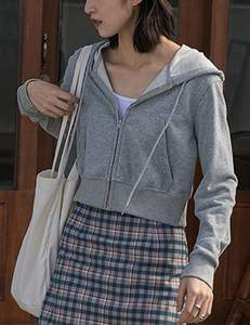 Sudadera Corta con Cierre Frontal para Mujer, Chaqueta de Felpa Suave de Mezcla de Algodón, Estilo Casual Minimalista para la Calle - Product Image 6