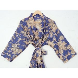 ชุดเดรสแม็กซี่ผ้าฝ้ายพิมพ์ลายดอกไม้ทำด้วยมืออินเดียชุดเดรสกิโมโนลายดอกไม้สำหรับชุดนอนเก็บความร้อน - Product Image 3