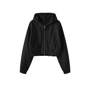 Sweat à capuche à col roulé d'hiver pour femmes à la mode avec logo sur le devant et design court à fermeture éclair - Product Image 4