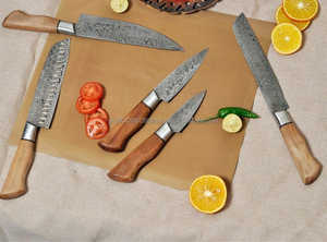 Ensemble de couteaux de chef en acier damas professionnel 5 pièces avec manche en bois couteaux de cuisine de vente chaude commande minimale 10 pièces - Product Image 5