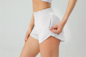 Pantalones cortos deportivos para mujer de fabricación OEM, pantalones cortos ligeros para yoga y entrenamiento físico al aire libre, pantalones cortos para correr con bolsillo con cremallera - Product Image 5