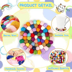 Elegant Felt Ball Coasters <b>Set</b> Jute Mat and Pad <b>for</b> <b>Table</b> <b>Dining</b> Wedding Christmas Family Gatherings Party Events - Product Image 4