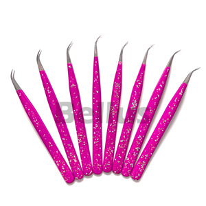 Pinzas de pestañas de silicona con purpurina rosa de lujo con punto dorado Herramienta de pestañas ecológica para extensiones Marca personalizada disponible - Product Image 6