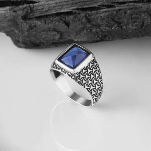 Vente en gros d'anneaux pour hommes Azuris VALKH1168 en argent sterling 925 de style ottoman, pierre naturelle agate, fabrication artisanale en Turquie - Product Image 3