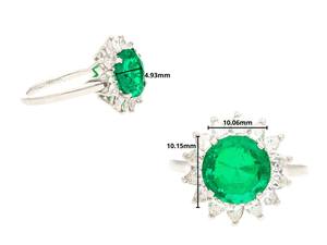 3.02 carats colombien émeraude et diamant Halo bague pour femmes classique plaqué platine vert vif coupe ronde IGI bijoux certifiés - Product Image 3